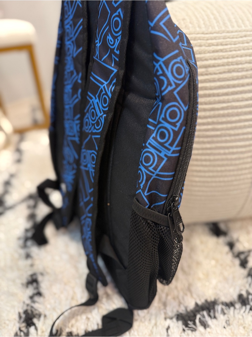 NWT adidas Backpack Blue Black All Over Logo Print Neon Green School Sports Bag - Picture 8 of 14